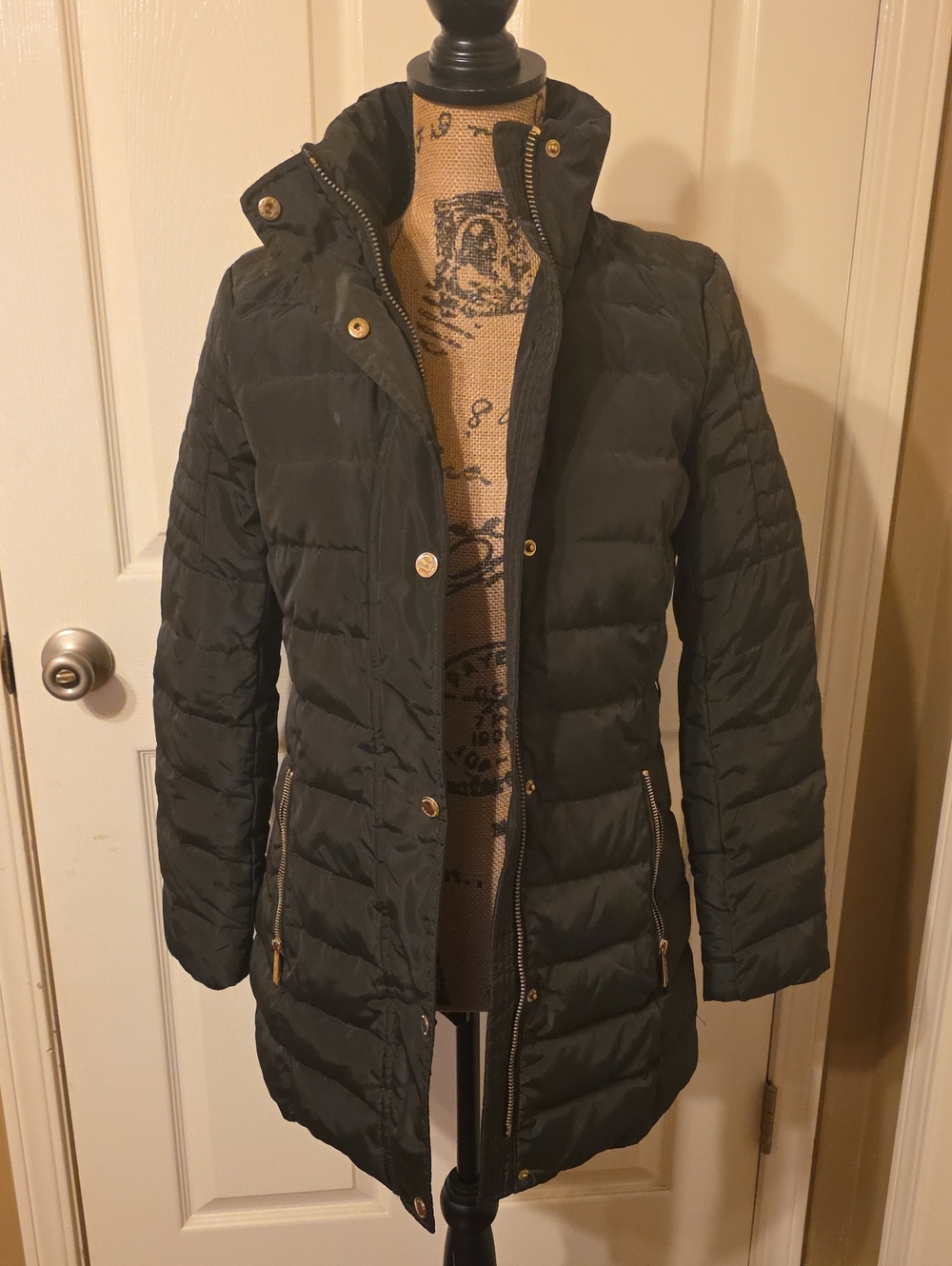 Michael Kors Quilted Long Puffer Coat Color Is Ivy With Gold Hardware